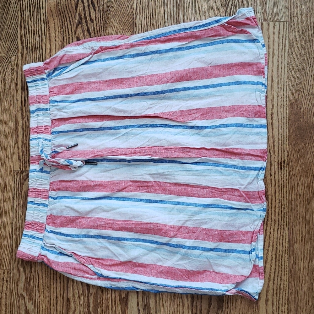 (S) Just Living Striped Linen Blend Lightweight Skirt w/ Pockets Beach Bohemian